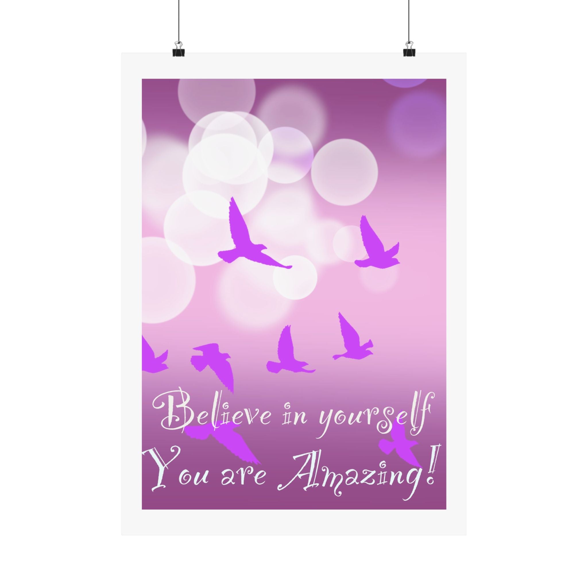 Believe in Yourself Inspirational Poster — Pink Birds Motivational Wall Art