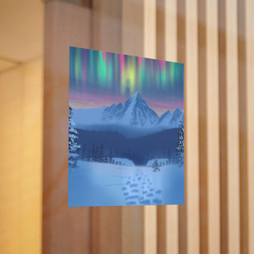 Aurora Mountain Die-Cut Sticker — Winter Snowscape Sticker