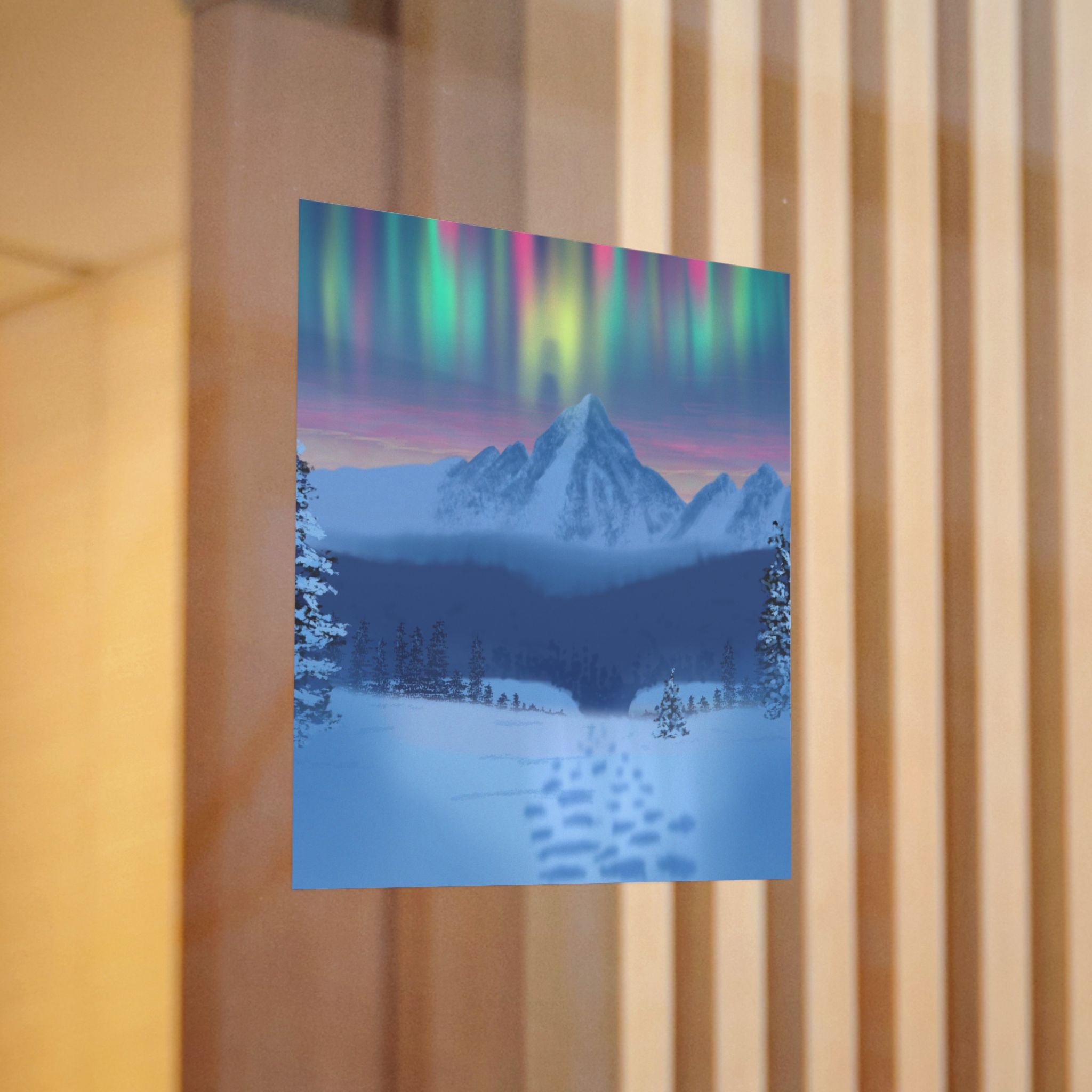Aurora Mountain Die-Cut Sticker — Winter Snowscape Sticker