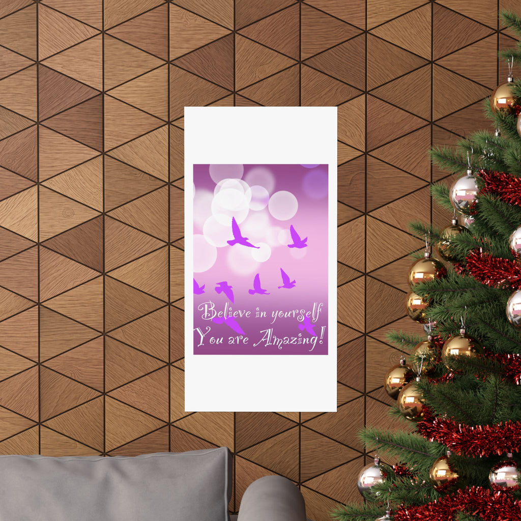 Believe in Yourself Inspirational Poster — Pink Birds Motivational Wall Art