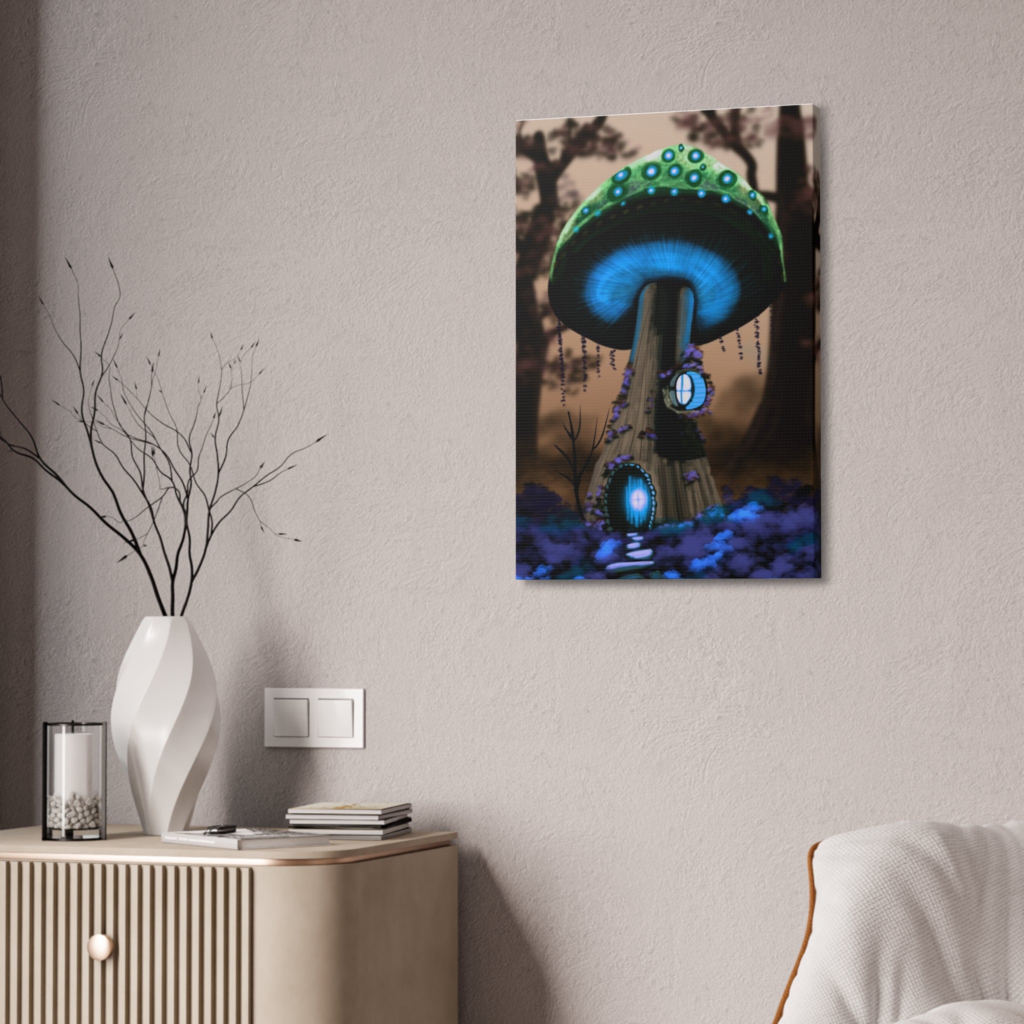 Mushroom House Canvas Print — Fantasy Woodland Wall Art