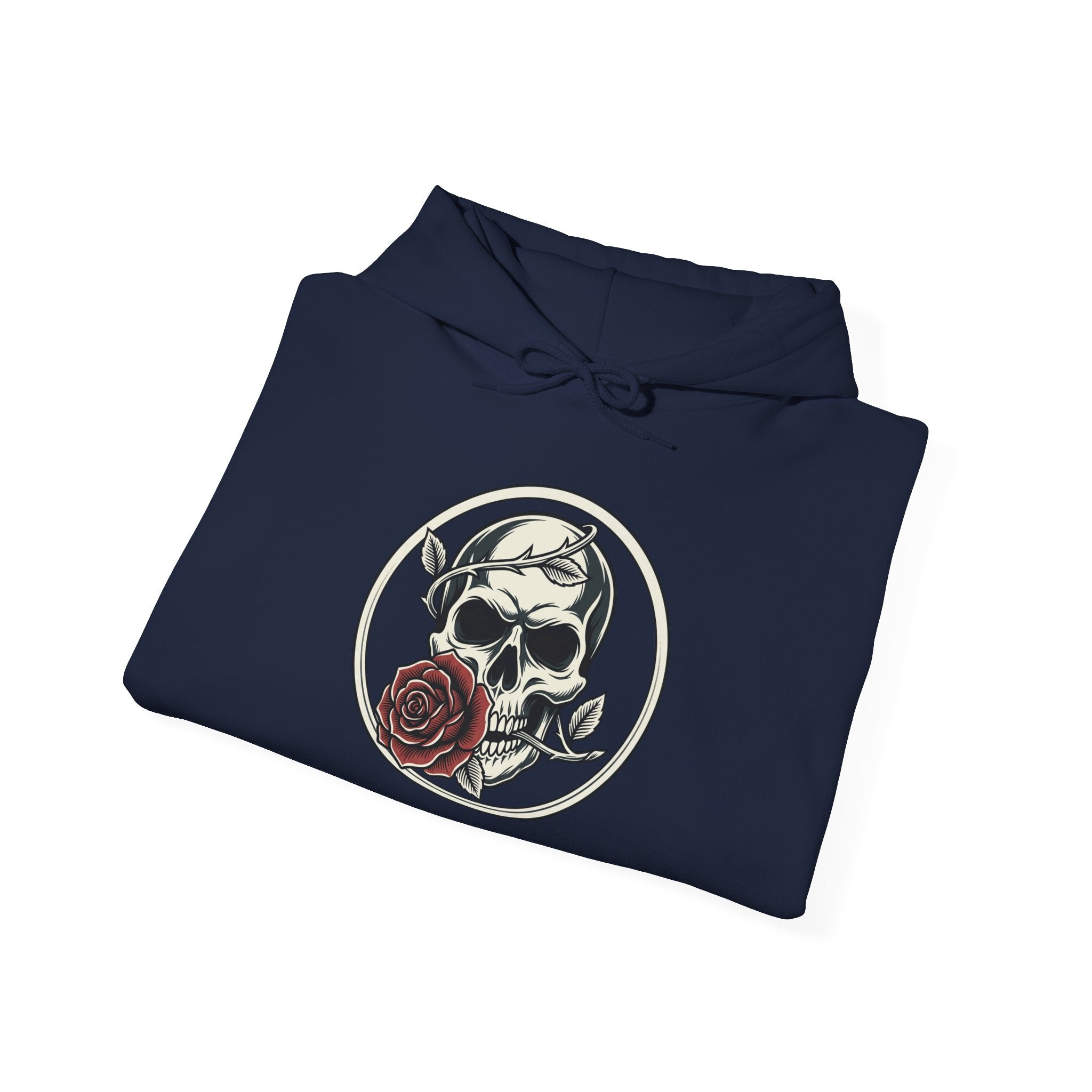Skull & Rose Hoodie — Gothic Skull Rose Graphic Hooded Sweatshirt