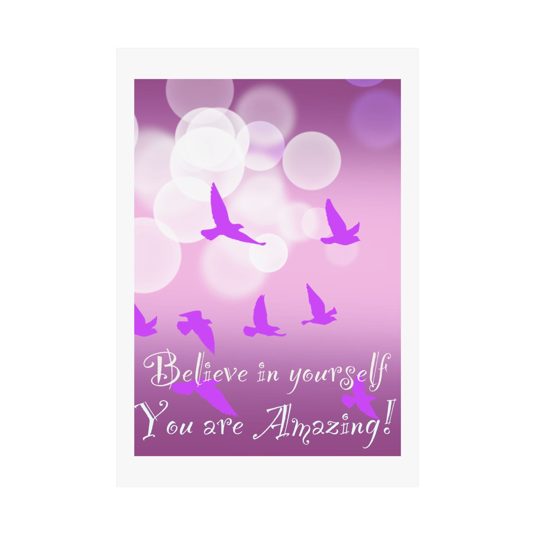 Believe in Yourself Inspirational Poster — Pink Birds Motivational Wall Art