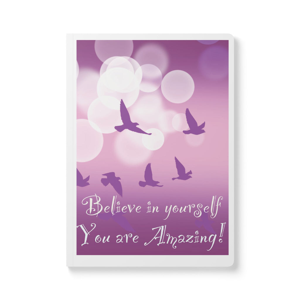 Inspirational Softcover Journal — "Believe in Yourself, You Are Amazing" (Purple Birds)