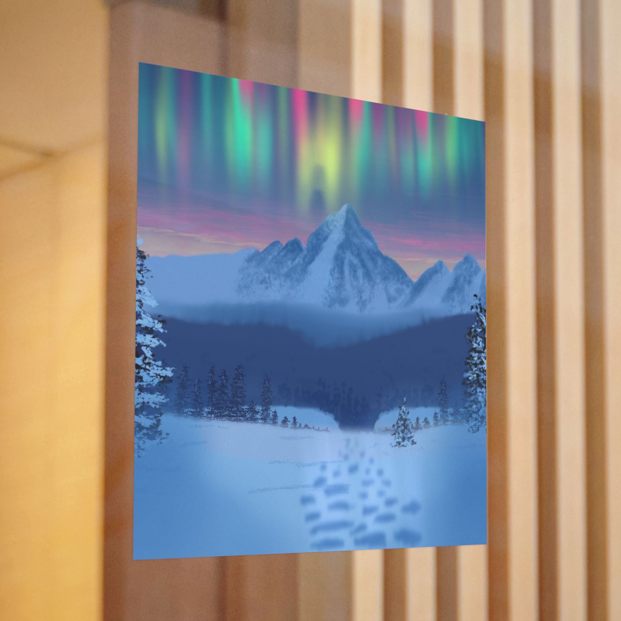 Aurora Mountain Die-Cut Sticker — Winter Snowscape Sticker
