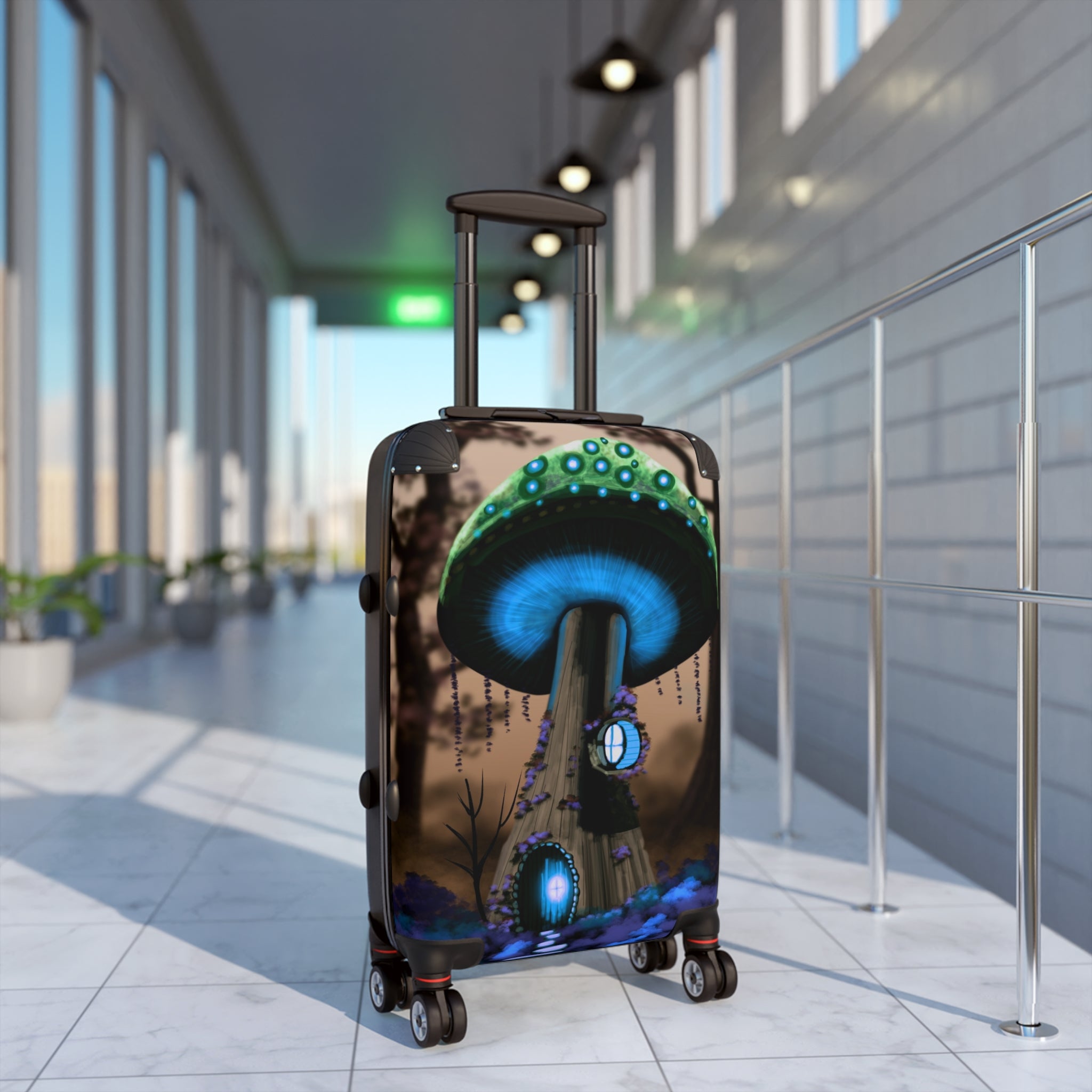 Glow Mushroom Suitcase — Fantasy Luggage with Neon Fungi Design