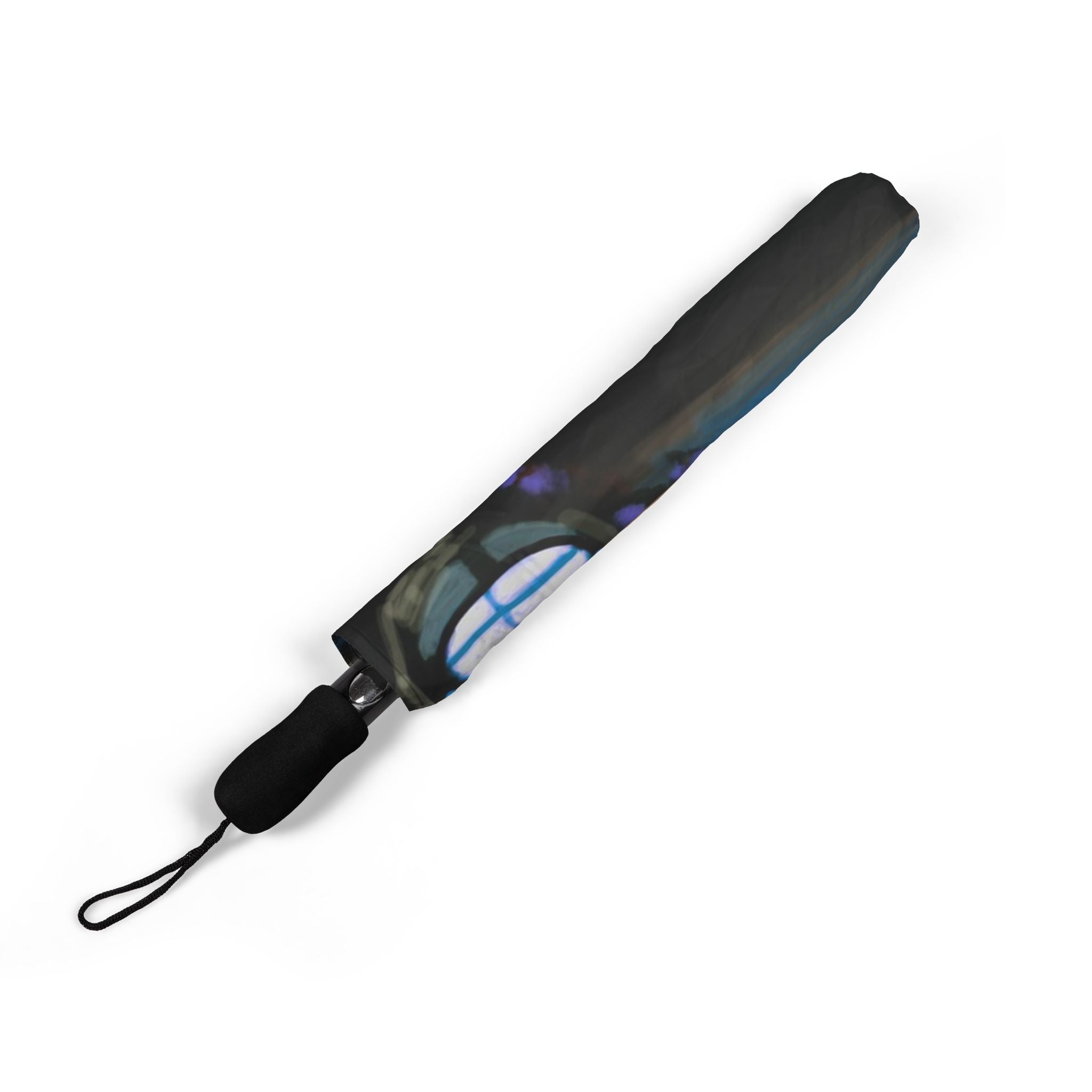 Peacock Feather Foldable Umbrella — Semi‑Automatic Compact Rain Umbrella
