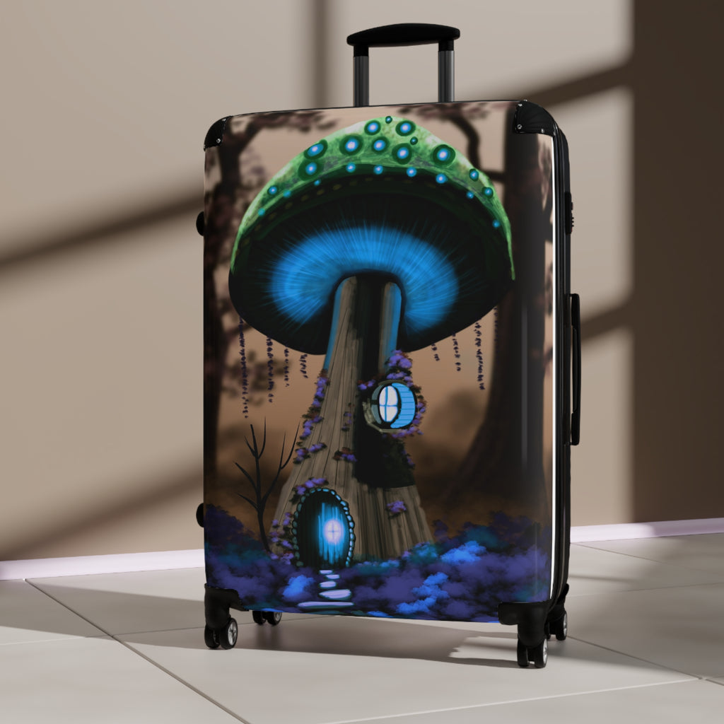 Glow Mushroom Suitcase — Fantasy Luggage with Neon Fungi Design