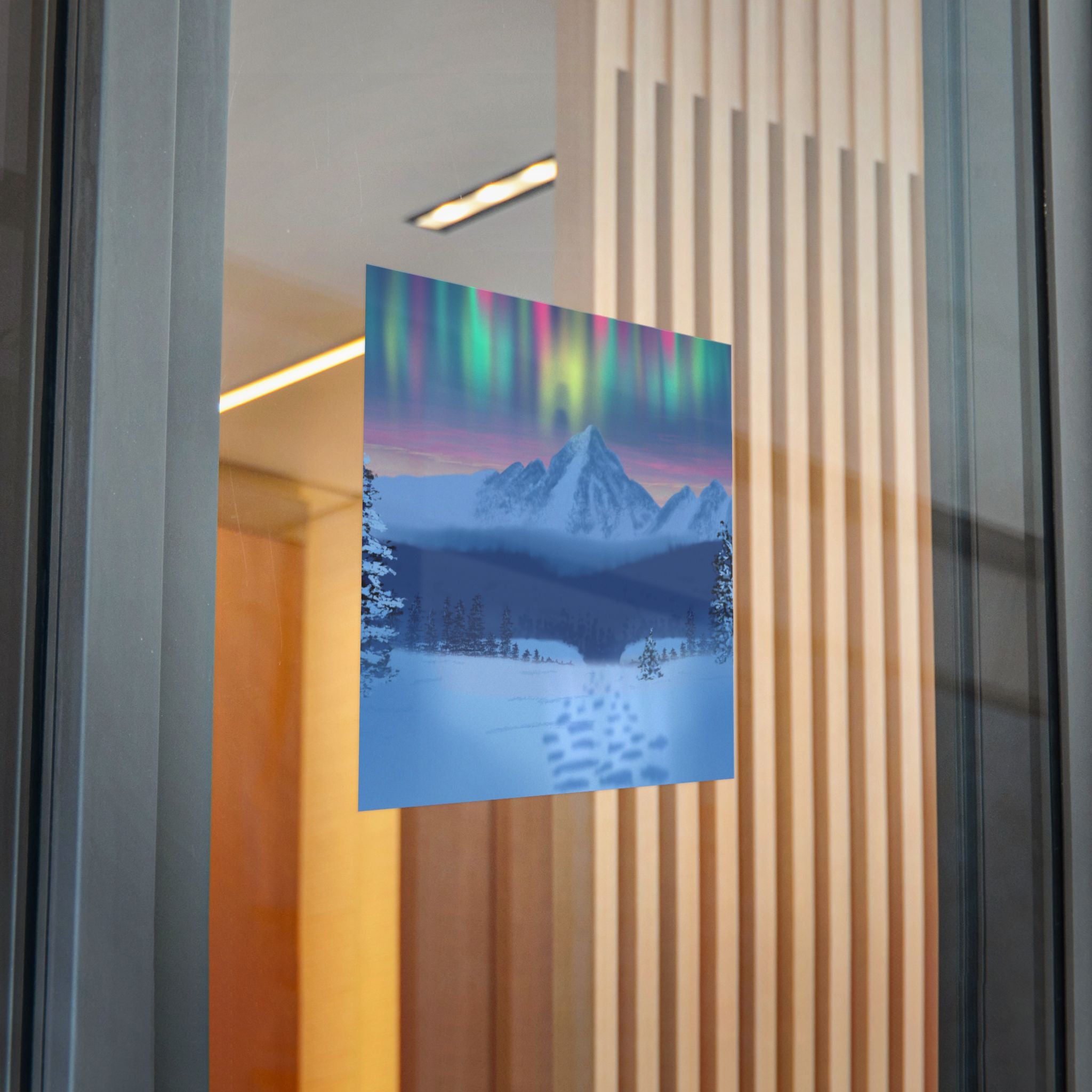 Aurora Mountain Die-Cut Sticker — Winter Snowscape Sticker