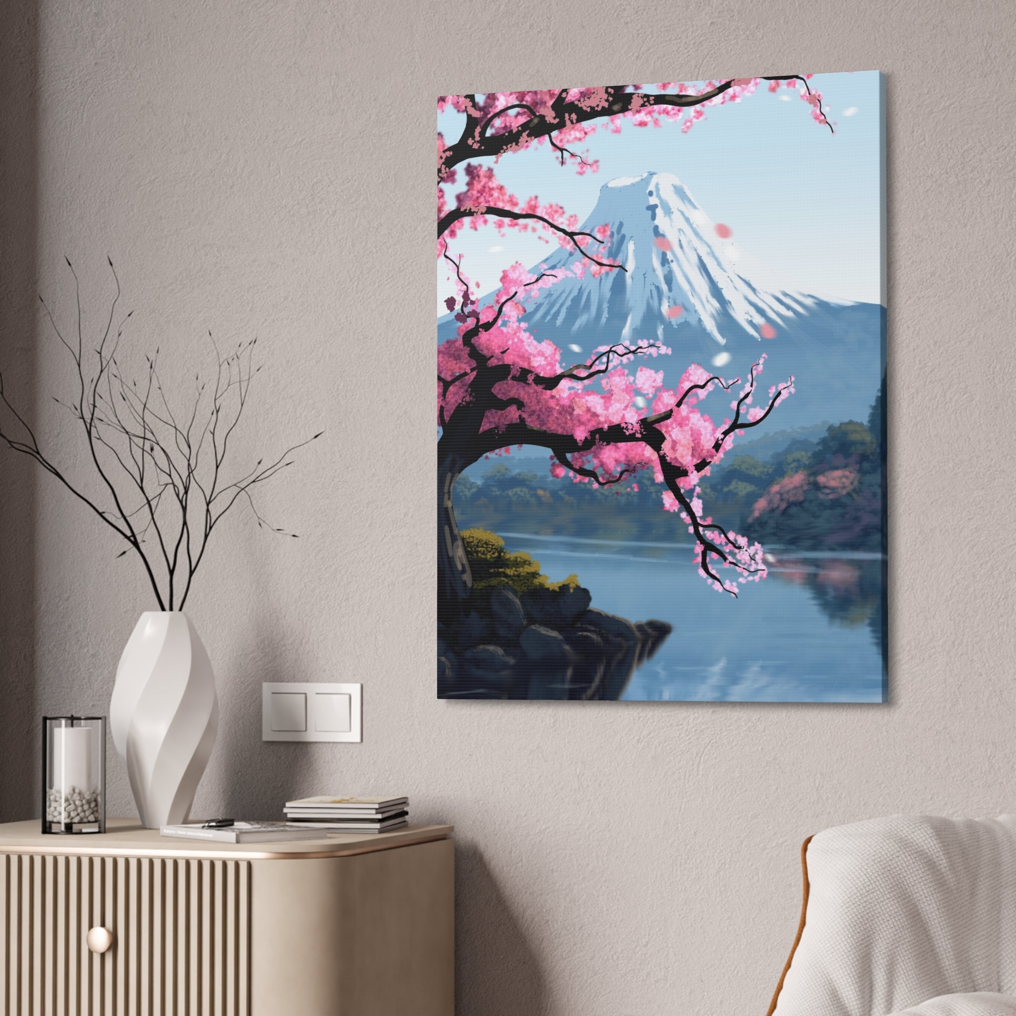 Canvas: Japanese Cherry Blossom Mount Fuji Stretched Wall Art