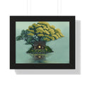 Framed Poster — Cozy Cabin on Floating Island Art Print