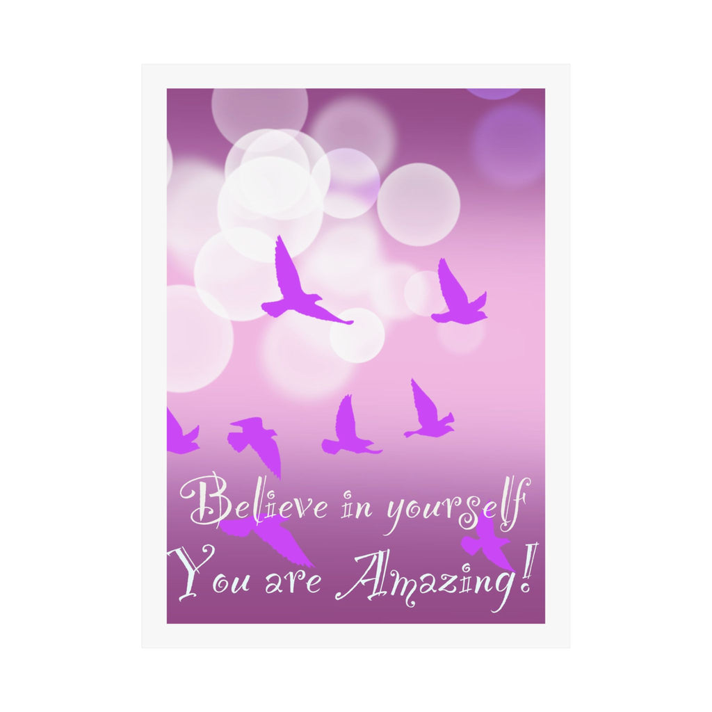 Believe in Yourself Inspirational Poster — Pink Birds Motivational Wall Art