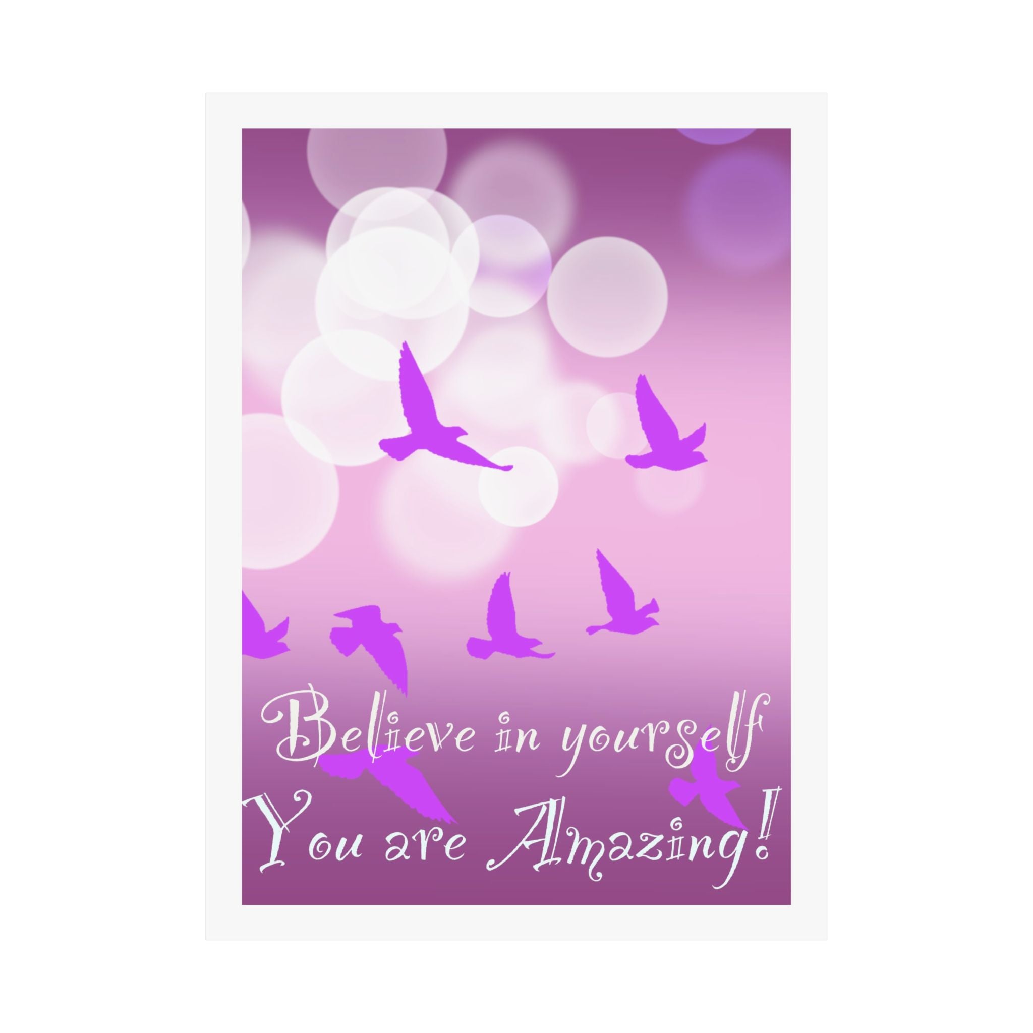 Believe in Yourself Inspirational Poster — Pink Birds Motivational Wall Art