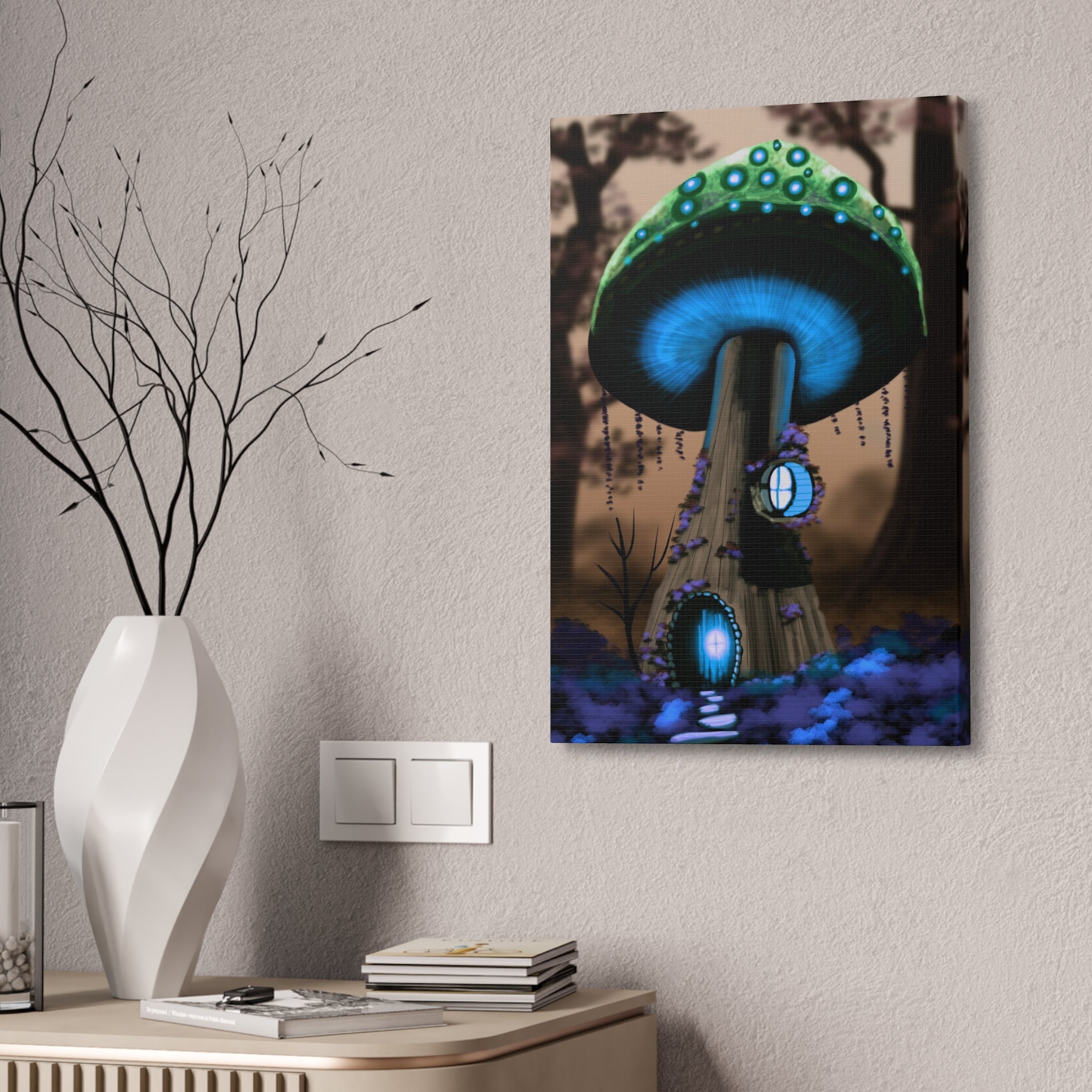 Mushroom House Canvas Print — Fantasy Woodland Wall Art
