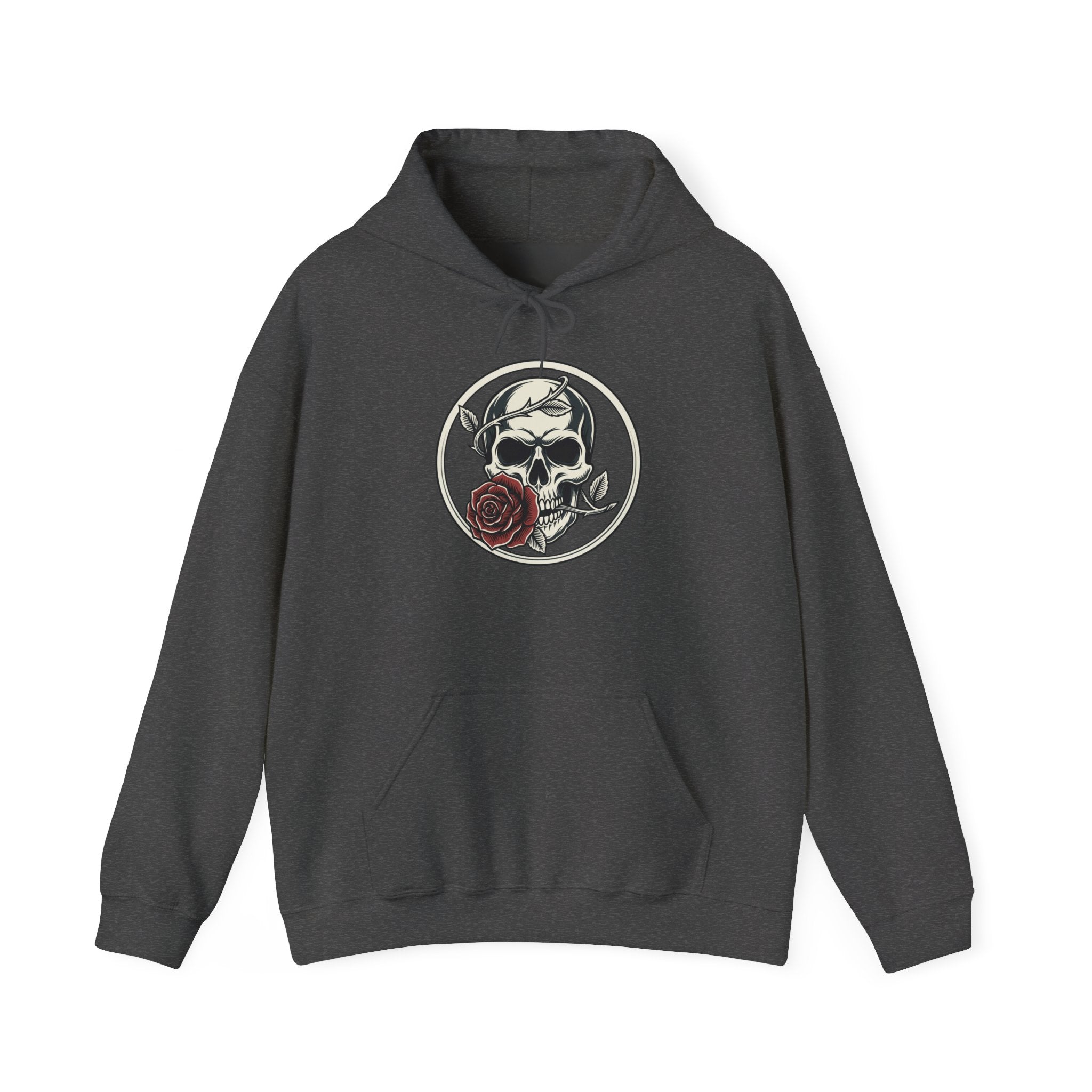 Skull & Rose Hoodie — Gothic Skull Rose Graphic Hooded Sweatshirt