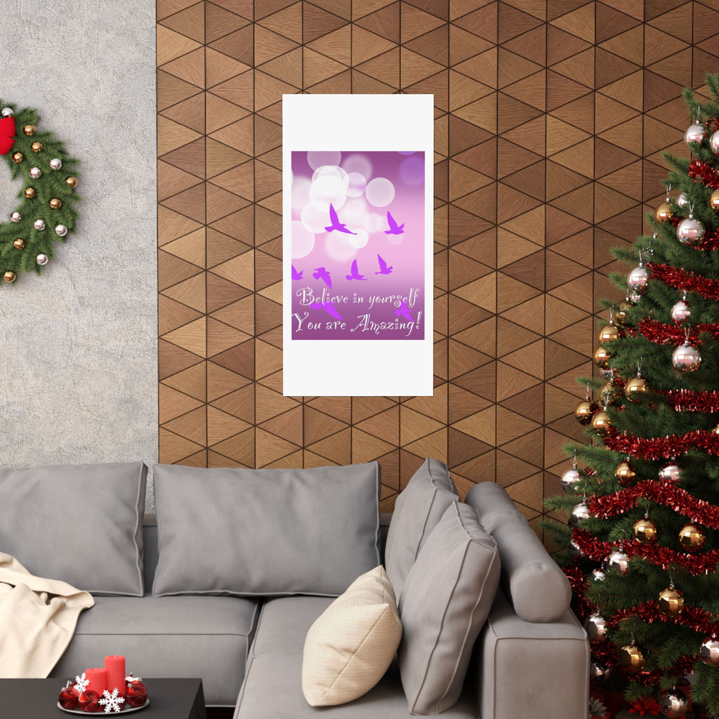 Believe in Yourself Inspirational Poster — Pink Birds Motivational Wall Art