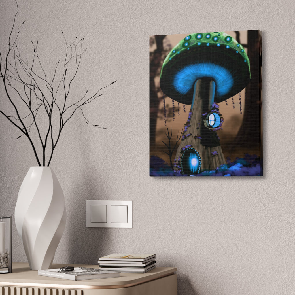 Mushroom House Canvas Print — Fantasy Woodland Wall Art