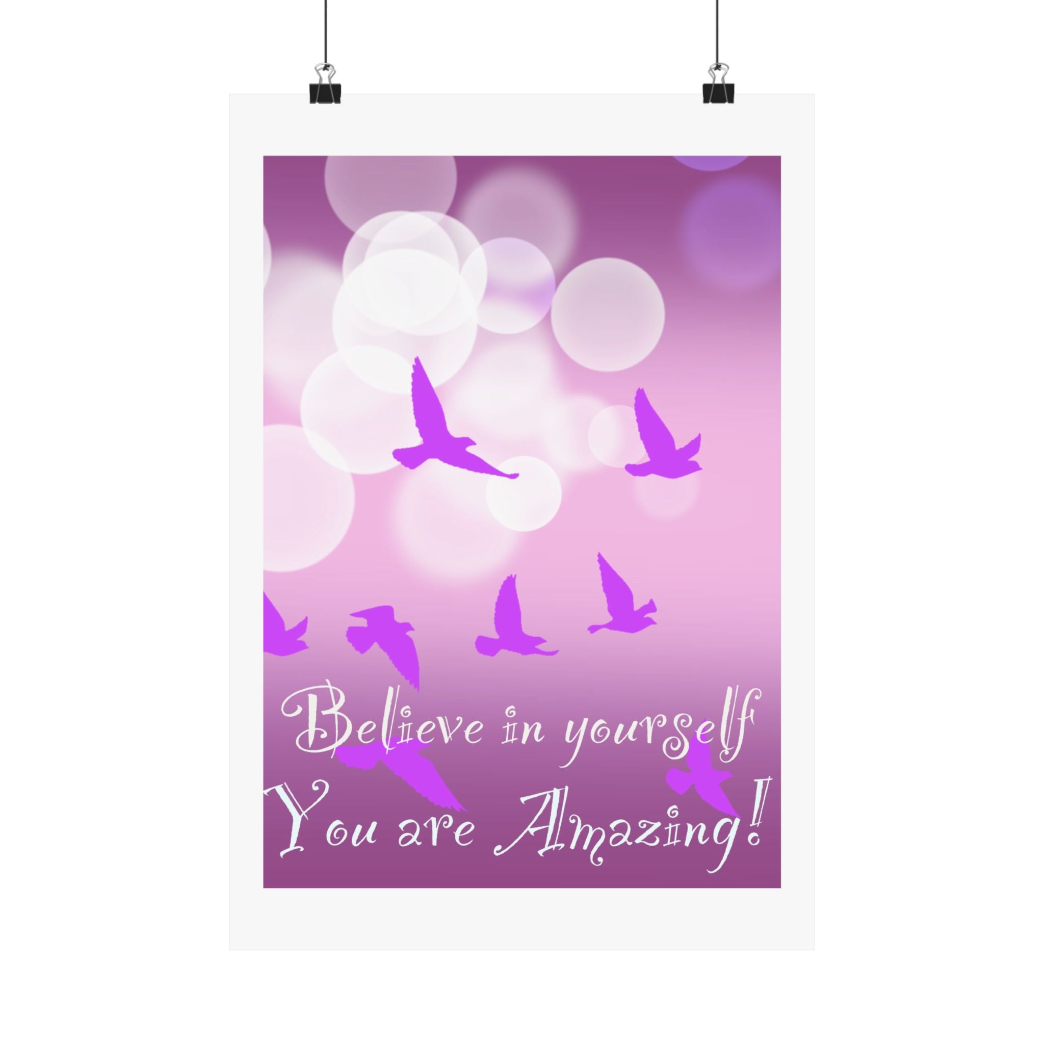 Believe in Yourself Inspirational Poster — Pink Birds Motivational Wall Art