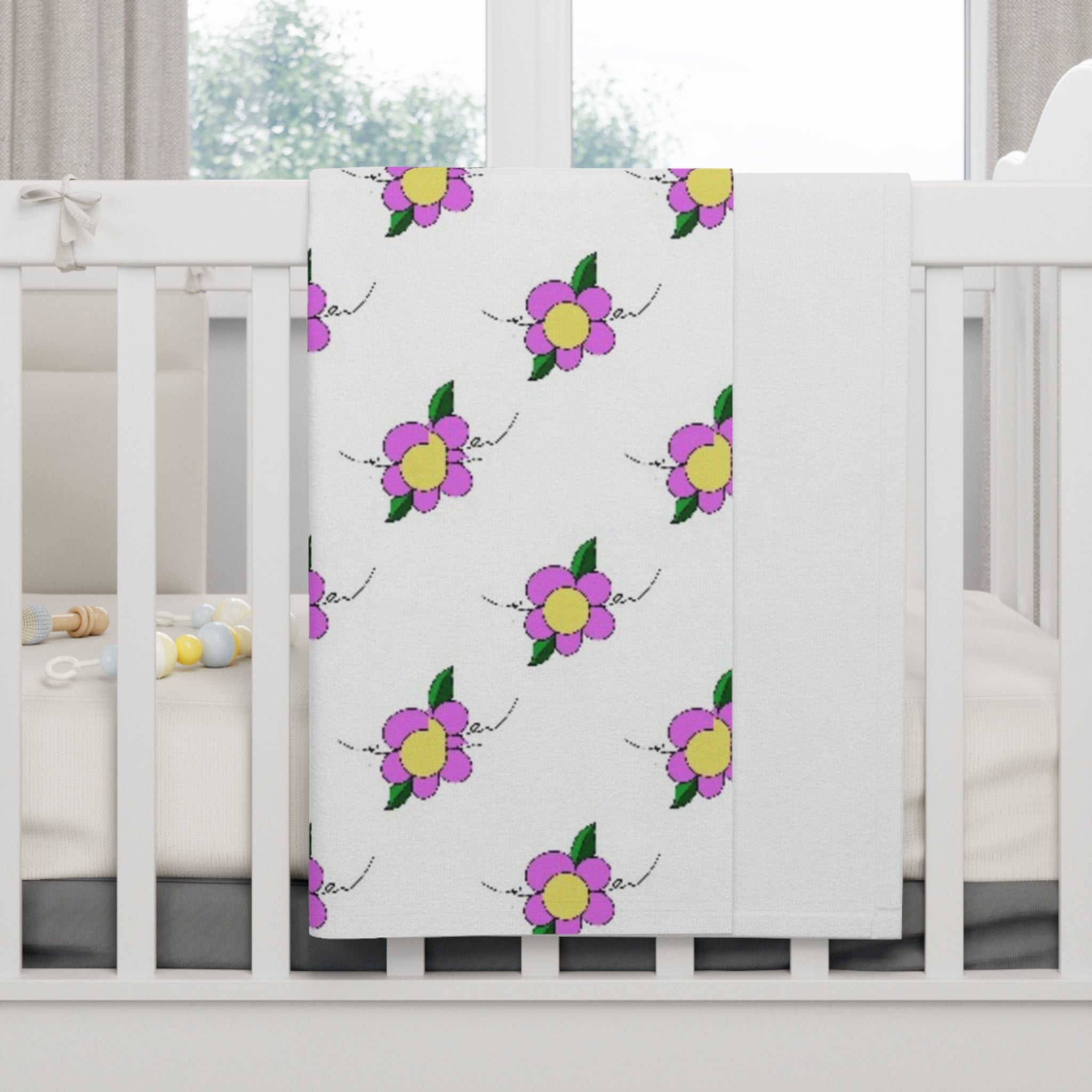 Soft Fleece Baby Blanket — Cute Purple Flower Nursery Throw