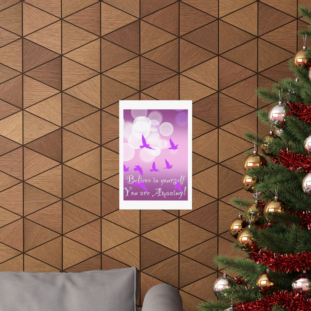 Believe in Yourself Inspirational Poster — Pink Birds Motivational Wall Art