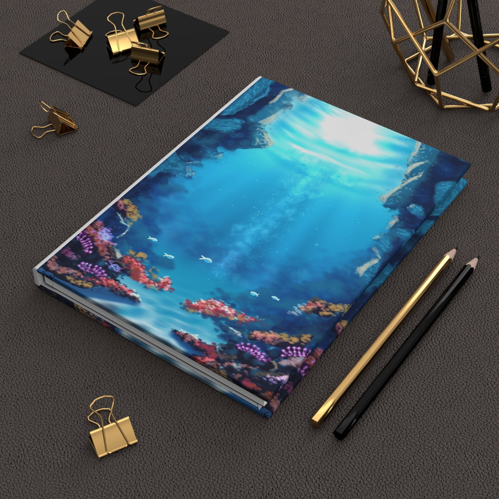 Underwater Sunbeam Hardcover Journal — Ocean Coral Notebook for Travel, Sketching & Daily Journaling