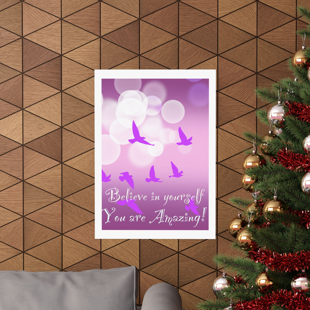 Believe in Yourself Inspirational Poster — Pink Birds Motivational Wall Art