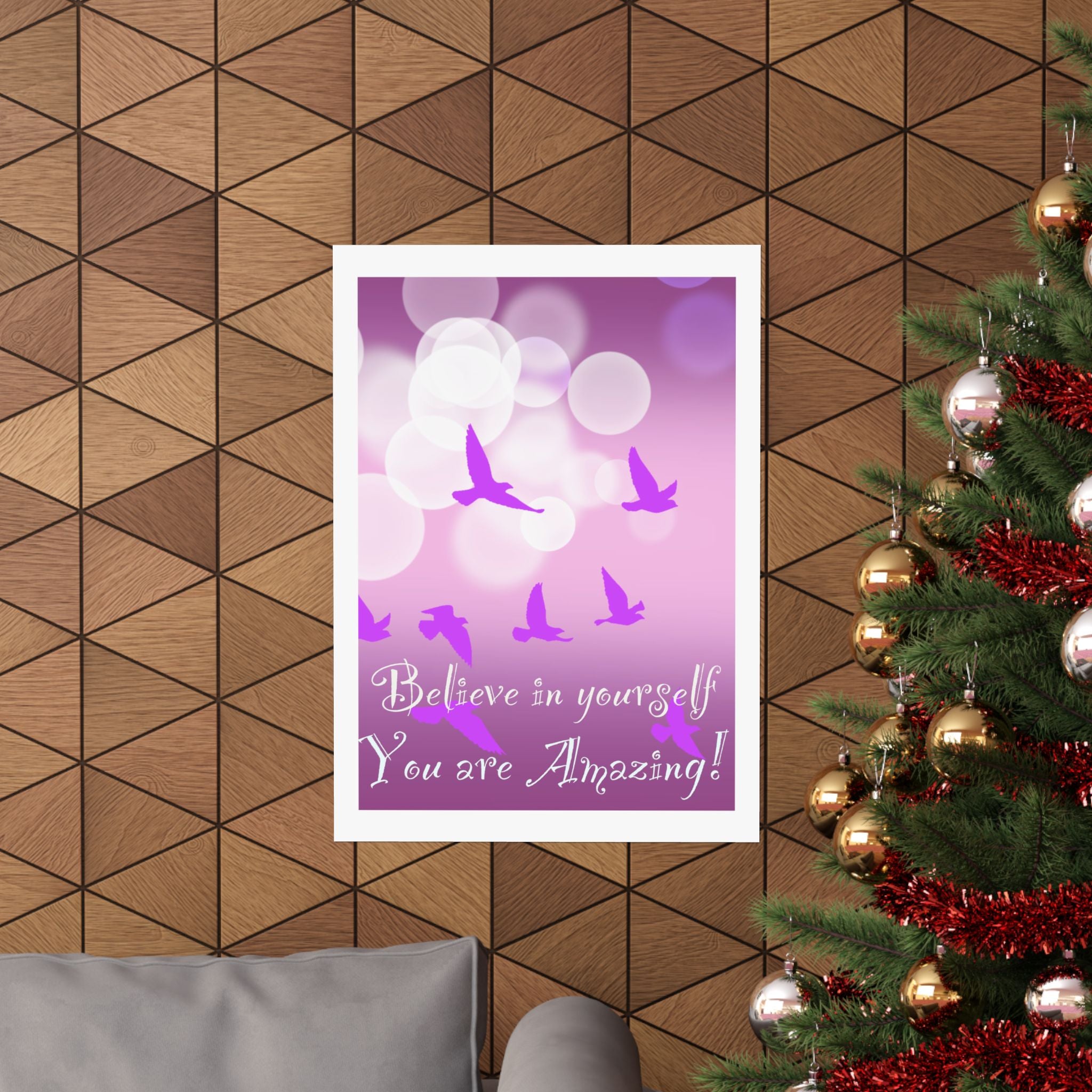 Believe in Yourself Inspirational Poster — Pink Birds Motivational Wall Art