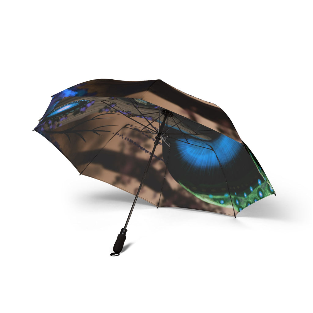 Peacock Feather Foldable Umbrella — Semi‑Automatic Compact Rain Umbrella
