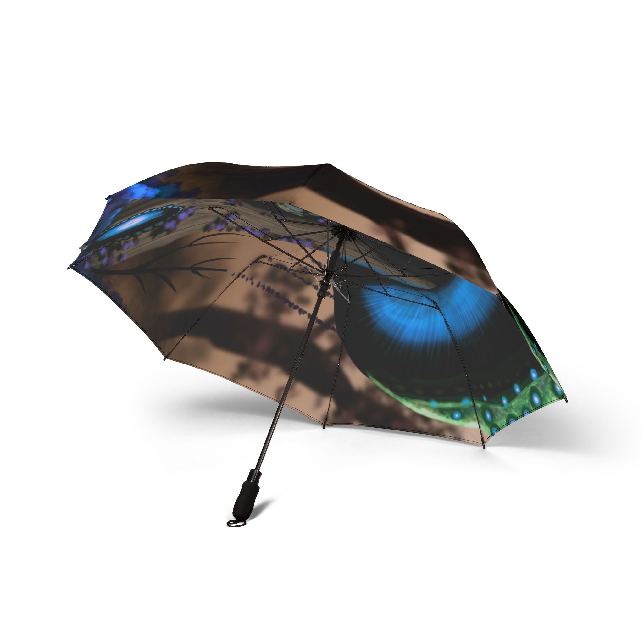 Peacock Feather Foldable Umbrella — Semi‑Automatic Compact Rain Umbrella