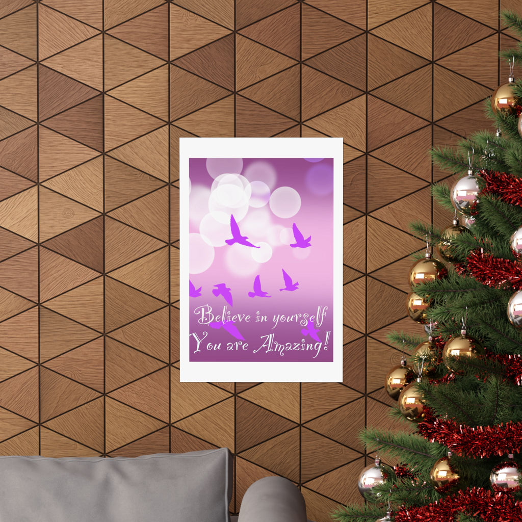 Believe in Yourself Inspirational Poster — Pink Birds Motivational Wall Art