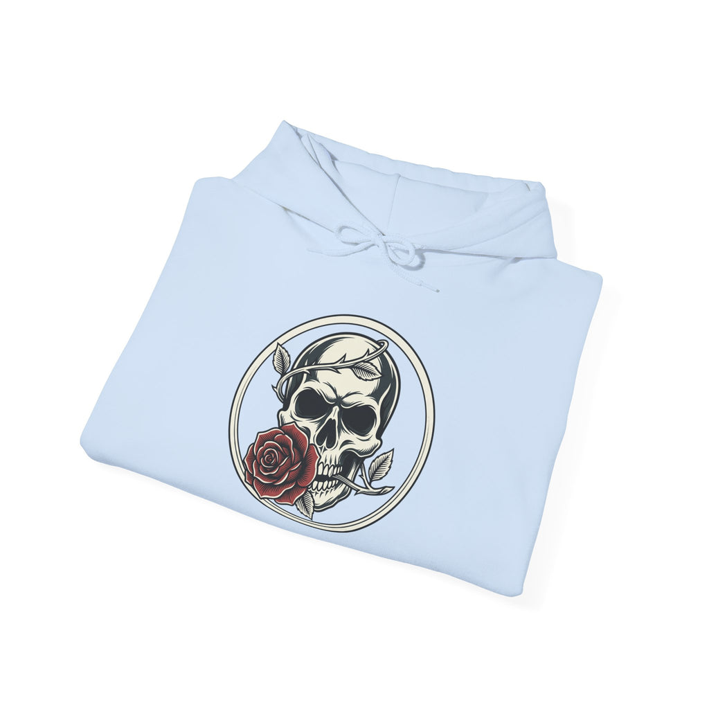 Skull & Rose Hoodie — Gothic Skull Rose Graphic Hooded Sweatshirt