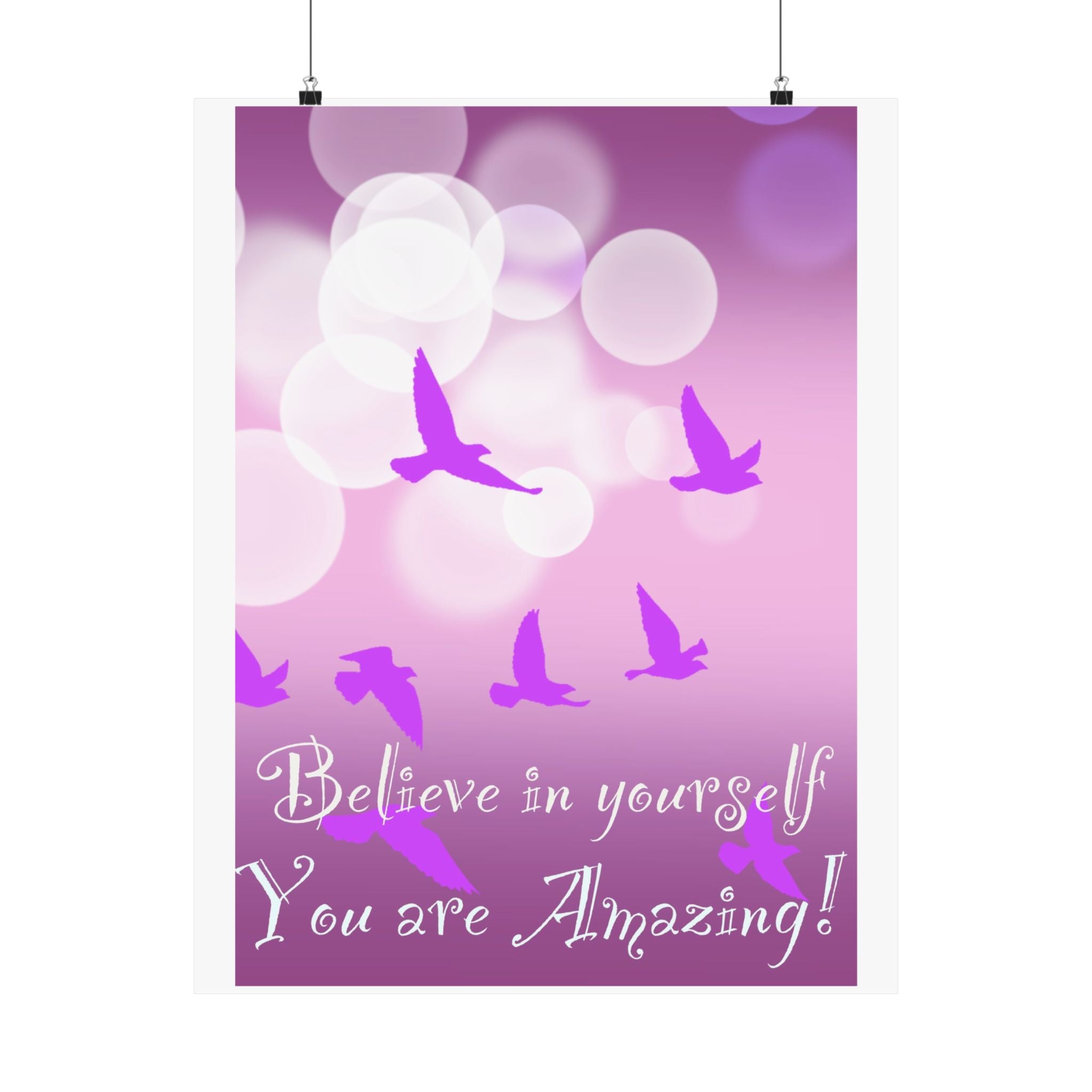 Believe in Yourself Inspirational Poster — Pink Birds Motivational Wall Art