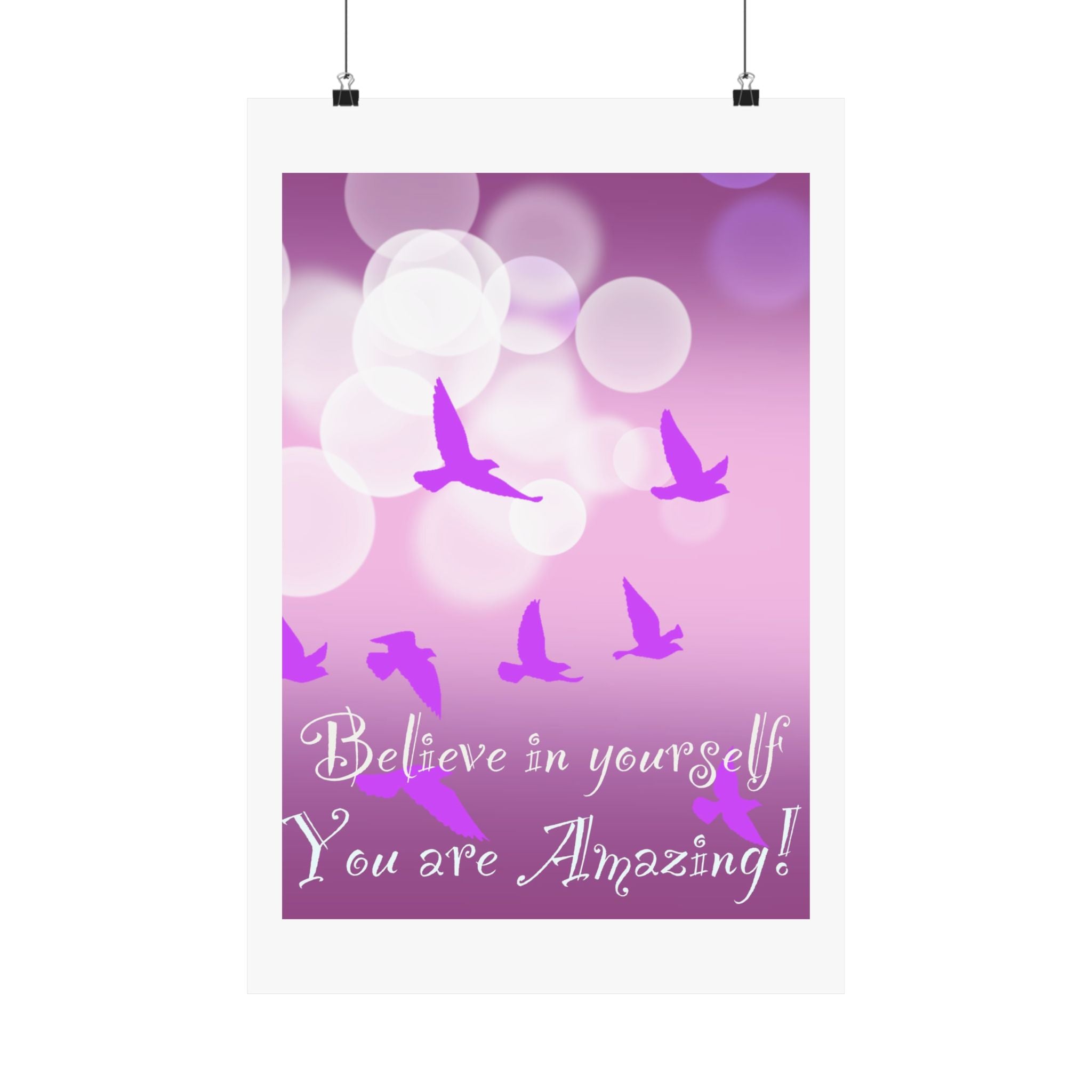 Believe in Yourself Inspirational Poster — Pink Birds Motivational Wall Art