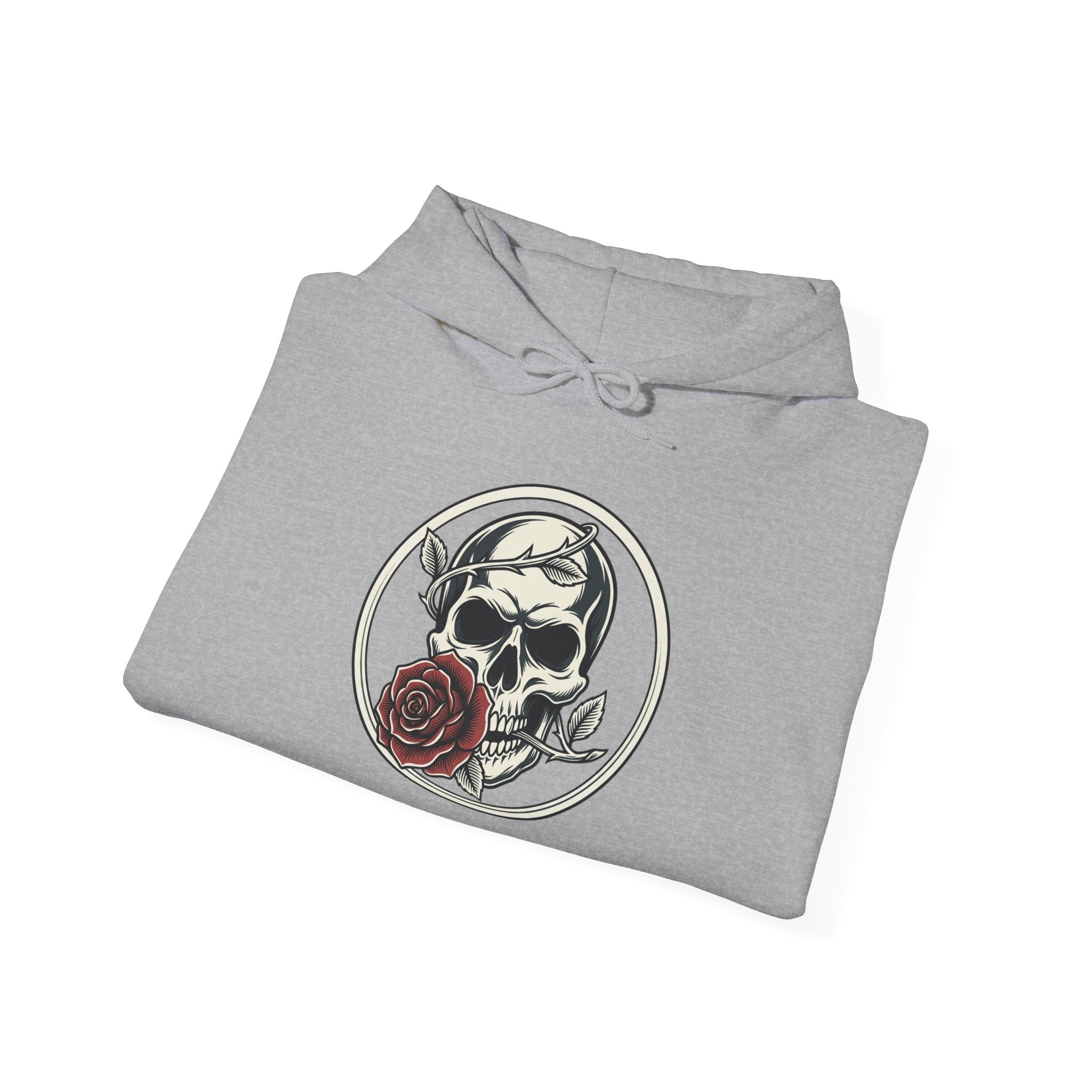 Skull & Rose Hoodie — Gothic Skull Rose Graphic Hooded Sweatshirt