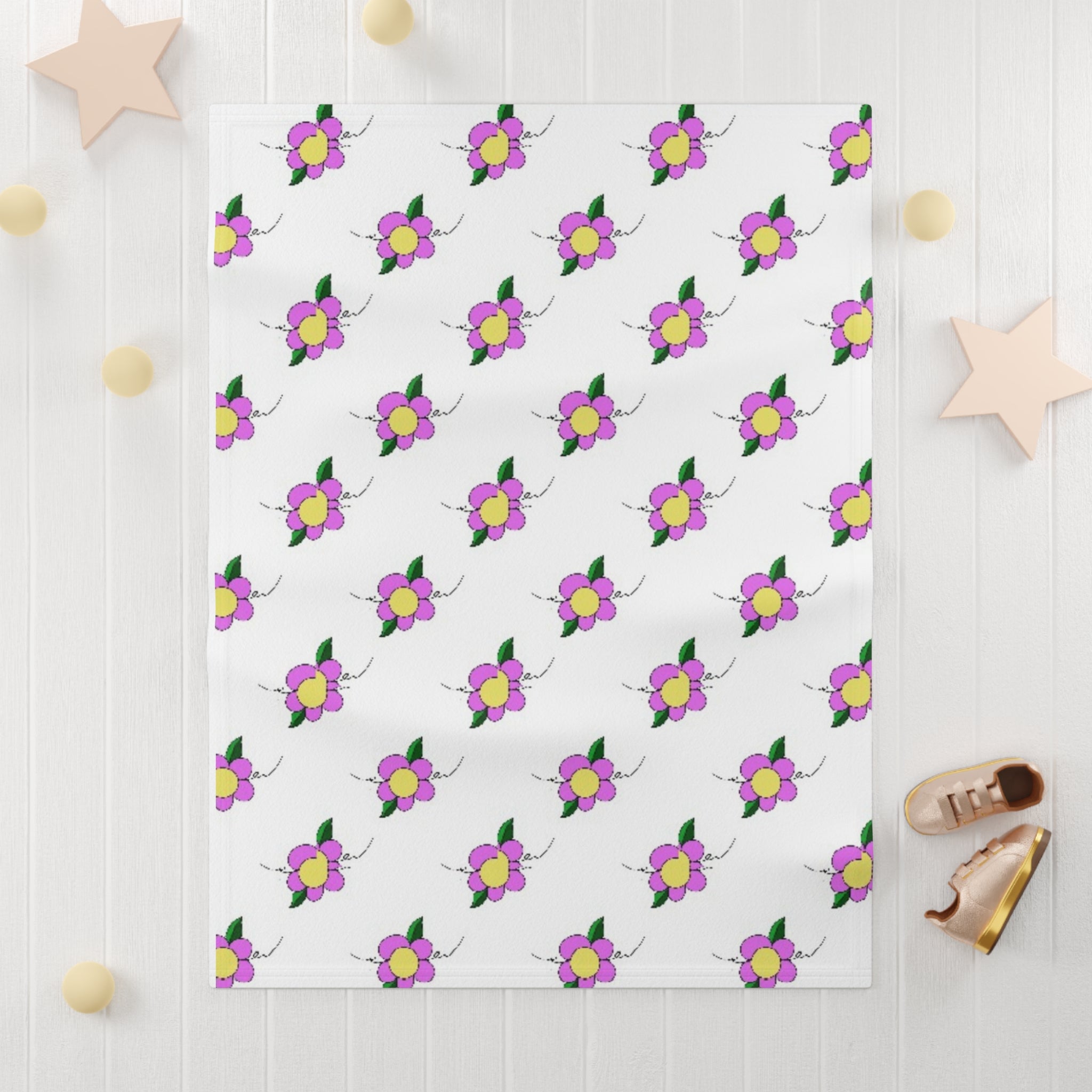 Soft Fleece Baby Blanket — Cute Purple Flower Nursery Throw