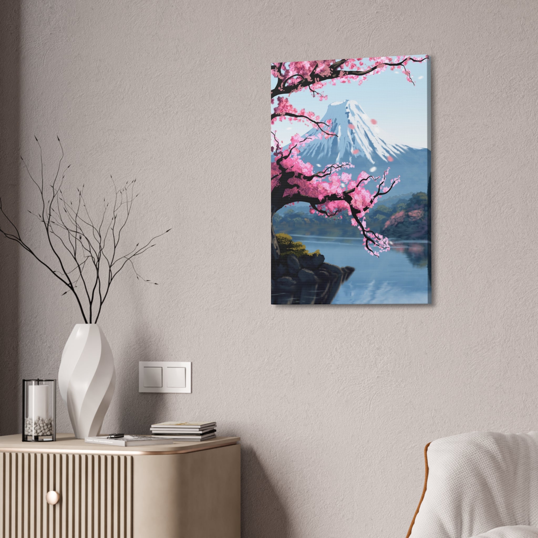 Canvas: Japanese Cherry Blossom Mount Fuji Stretched Wall Art
