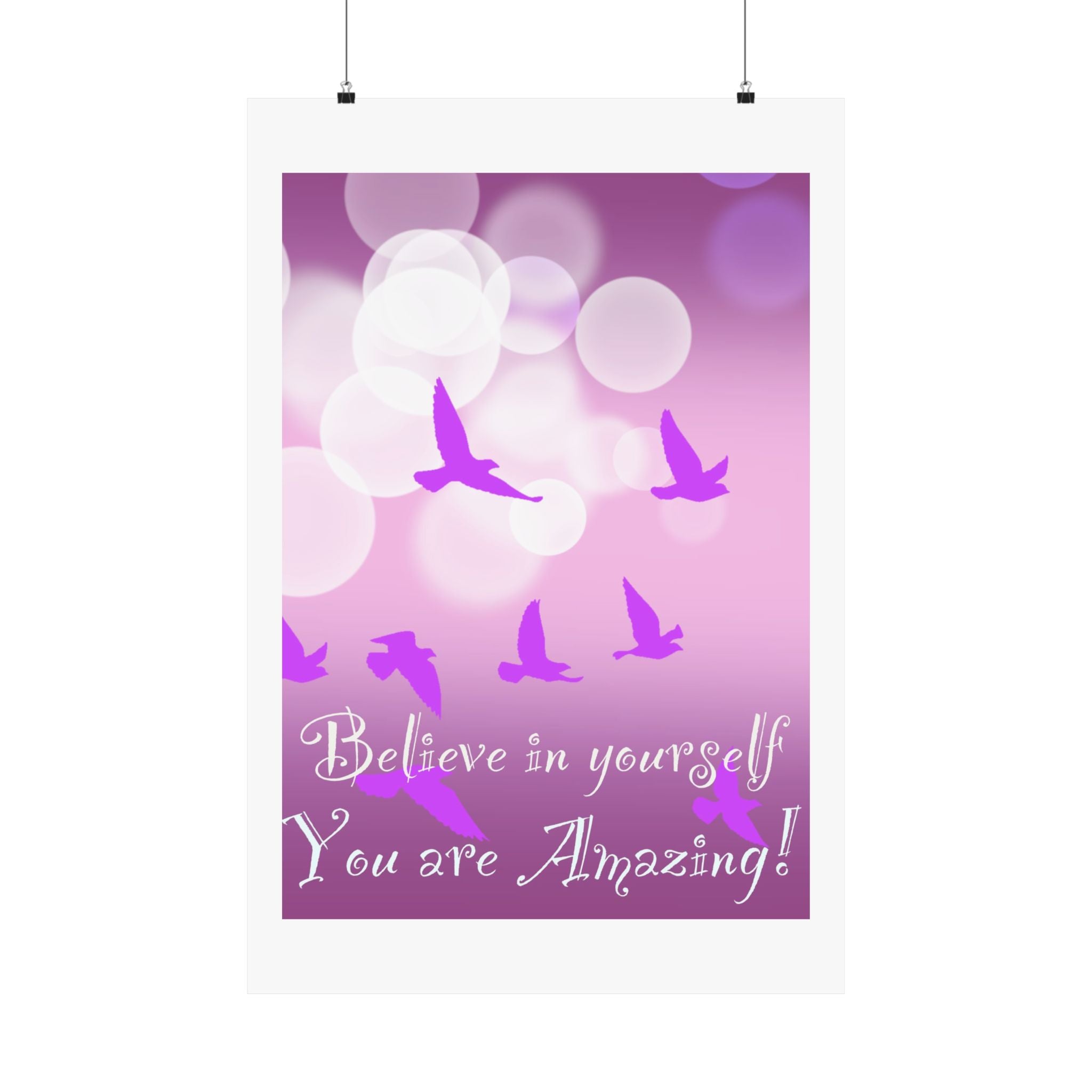 Believe in Yourself Inspirational Poster — Pink Birds Motivational Wall Art