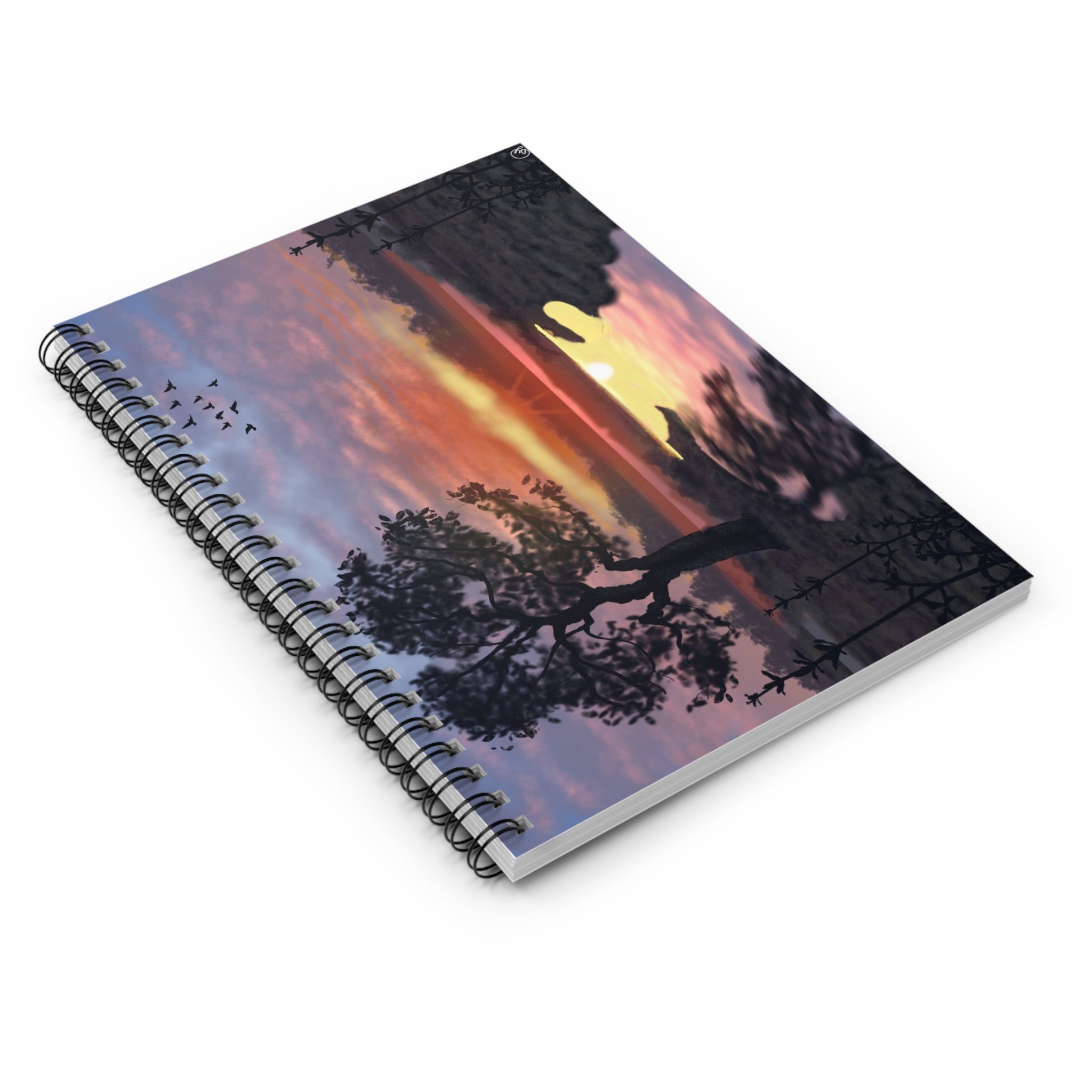 Sunset Silhouette Spiral Notebook — Tree & Birds Ruled Journal