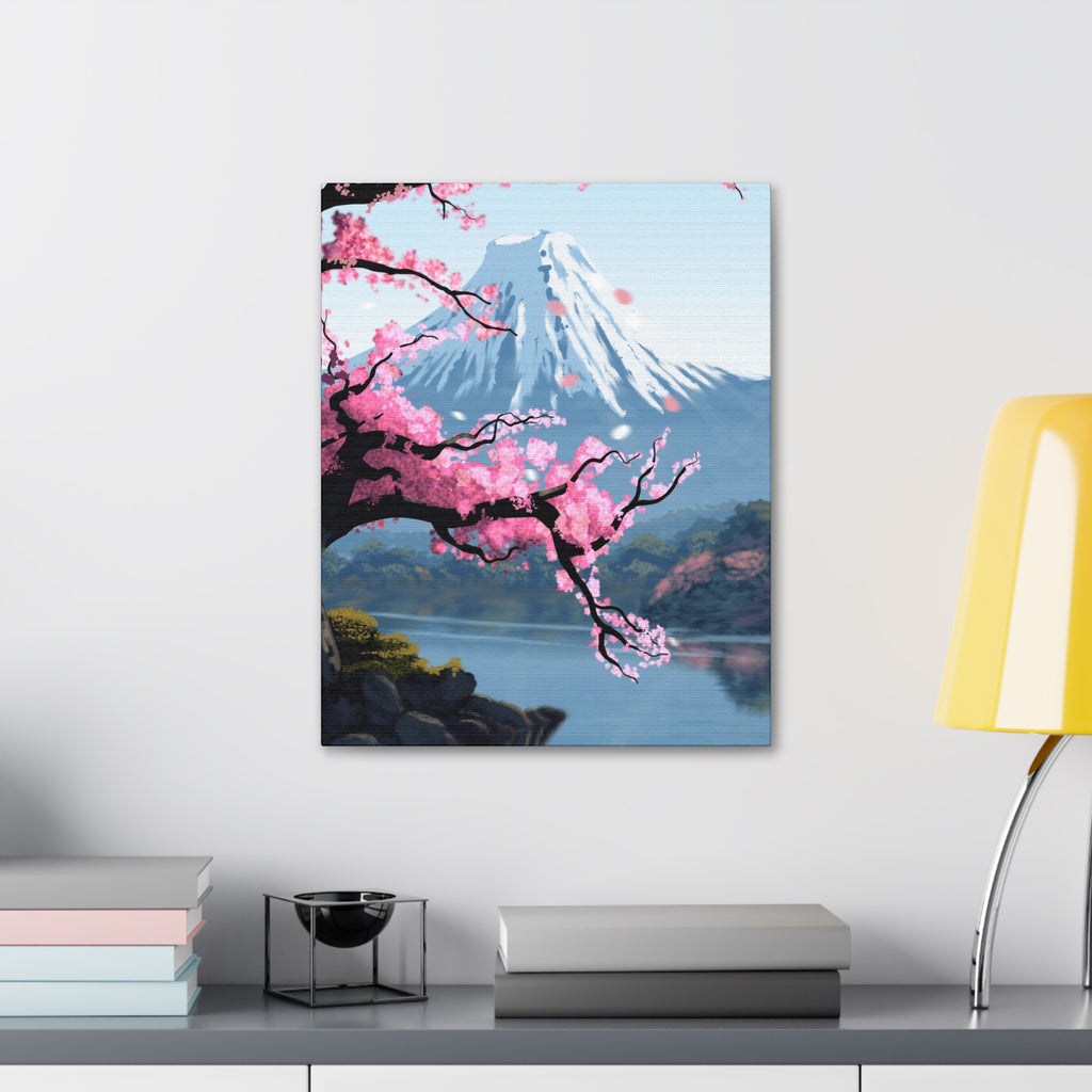 Canvas: Japanese Cherry Blossom Mount Fuji Stretched Wall Art