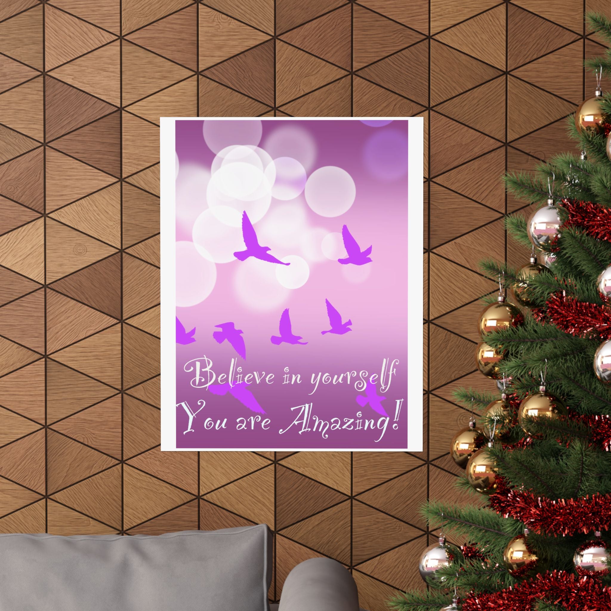 Believe in Yourself Inspirational Poster — Pink Birds Motivational Wall Art