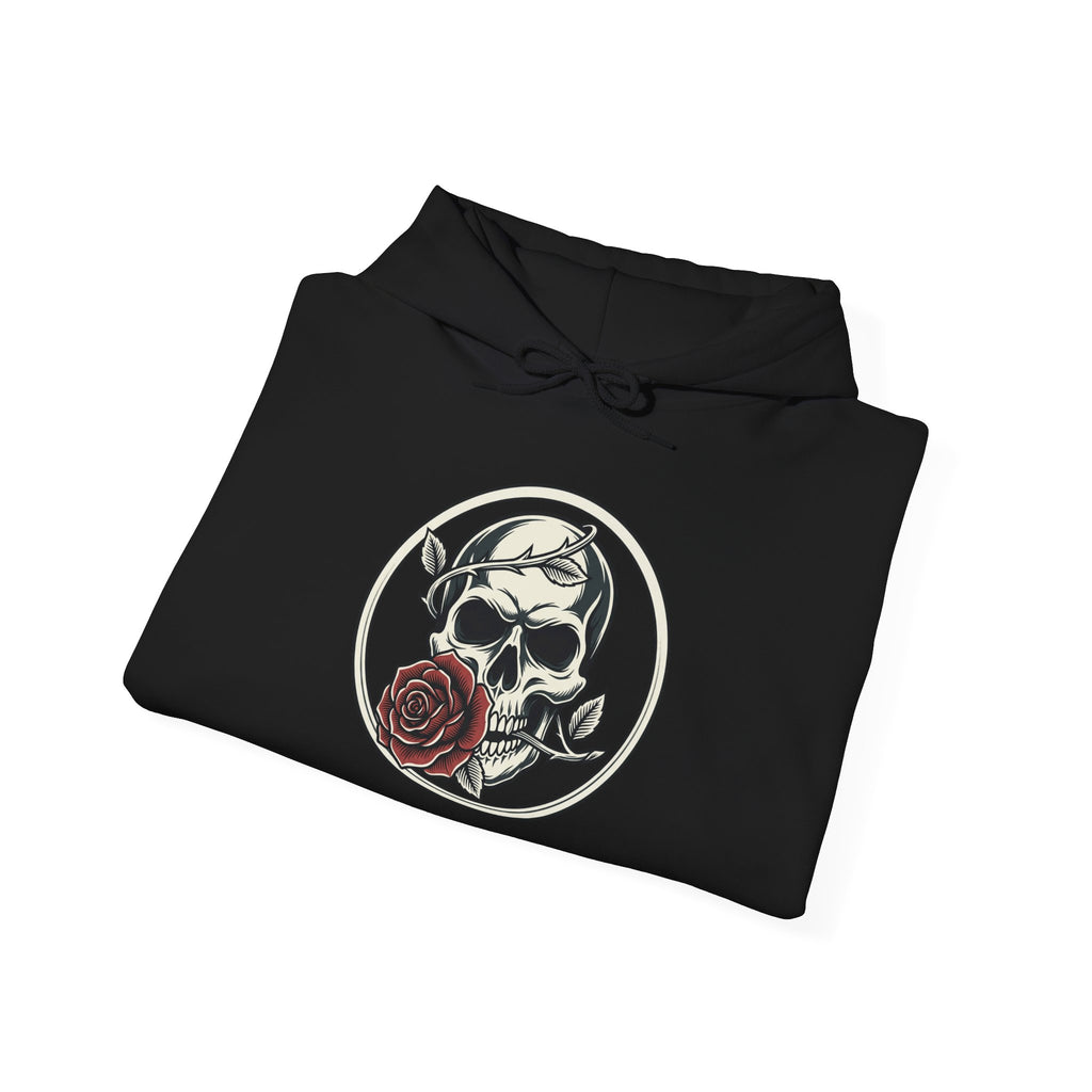 Skull & Rose Hoodie — Gothic Skull Rose Graphic Hooded Sweatshirt