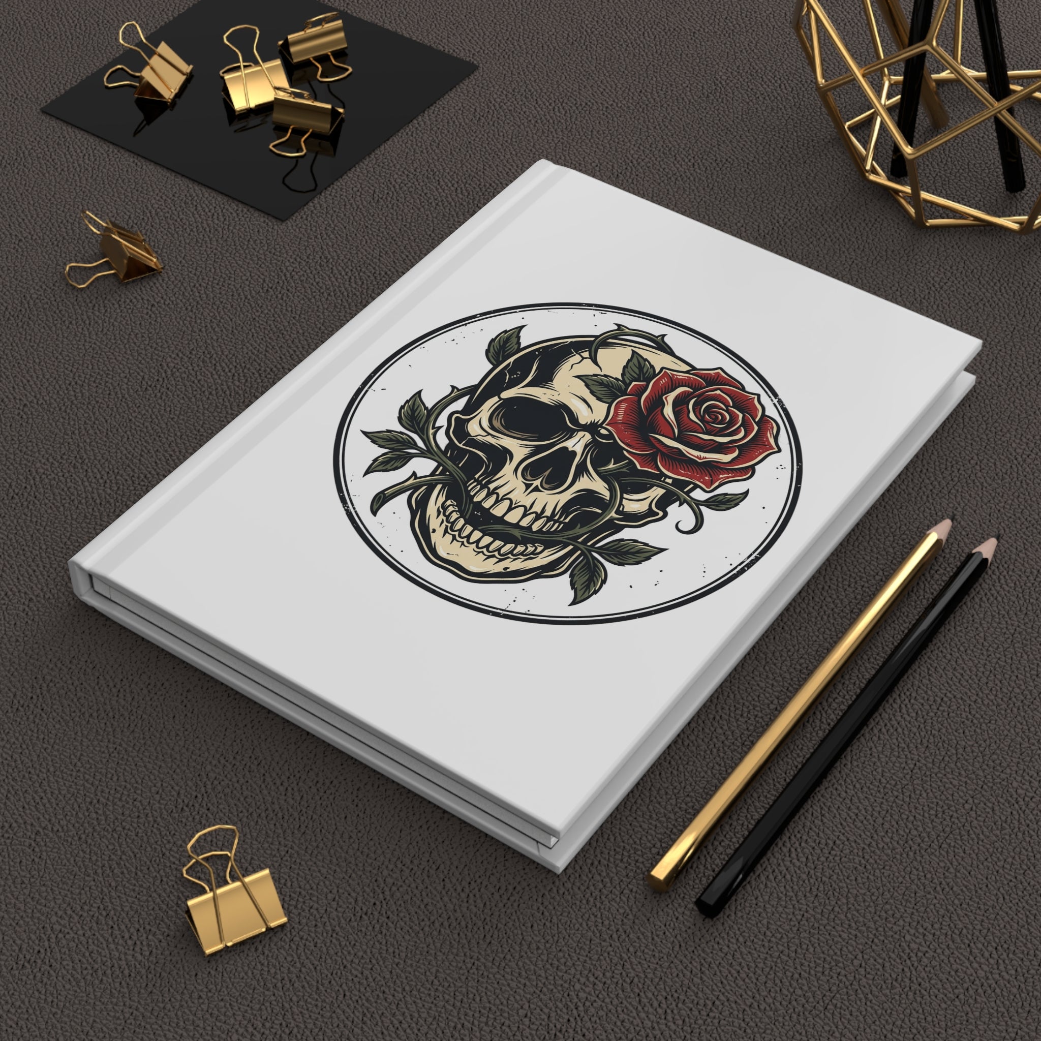 Hardcover Journal — Gothic Skull & Rose / 'I Will Love You Forever' Heart Notebook