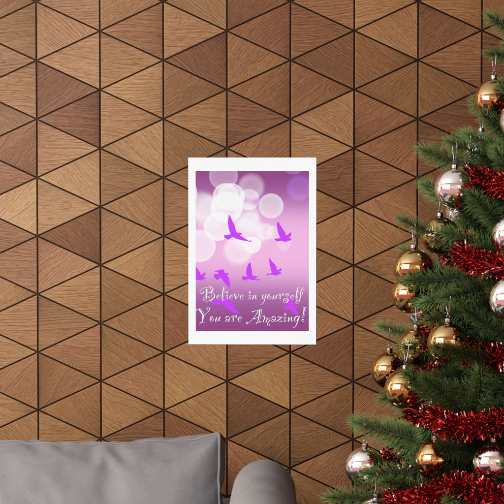 Believe in Yourself Inspirational Poster — Pink Birds Motivational Wall Art