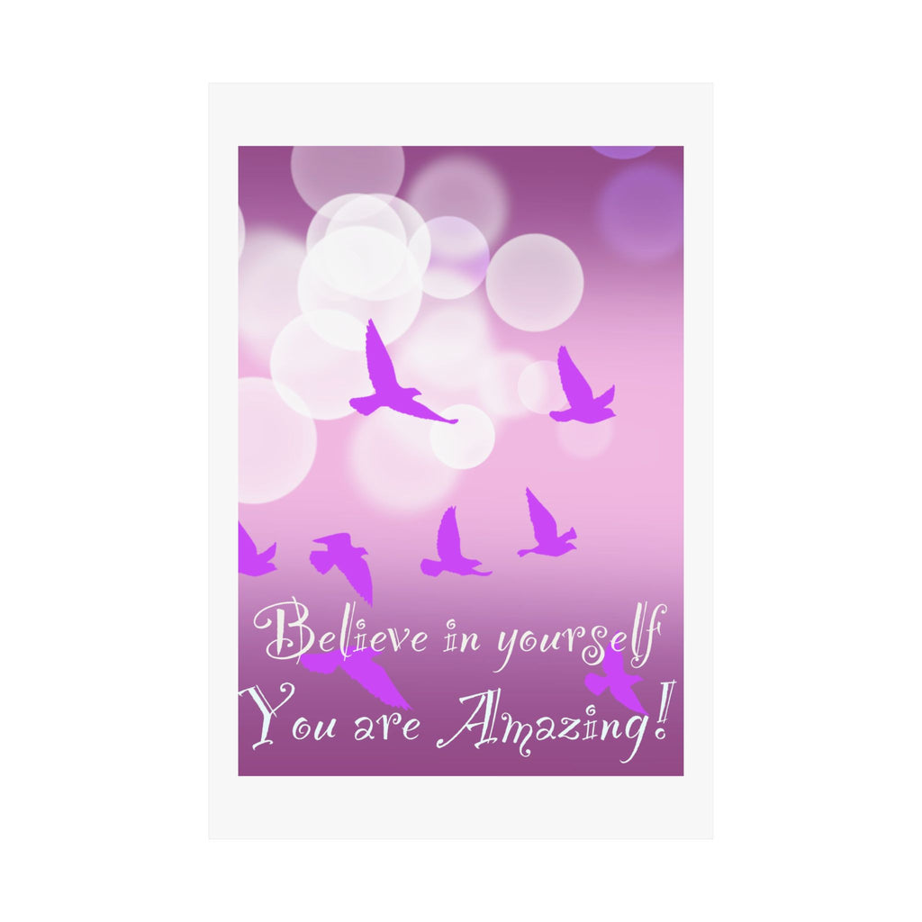 Believe in Yourself Inspirational Poster — Pink Birds Motivational Wall Art